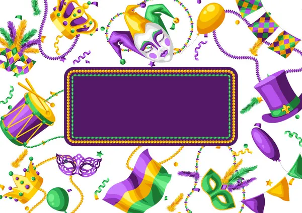 Mardi Gras partisi ya da davetiye kartı. Geleneksel bayram veya festival için karnaval arka planı.
