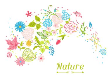 Arka plan bahar çiçekleri ile. Güzel dekoratif doğal bitkiler, tomurcukları ve yaprakları.