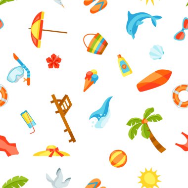 Yaz ve sahil nesneleriyle kusursuz bir düzen. Biçimlendirilmiş ögelerin gösterimi.