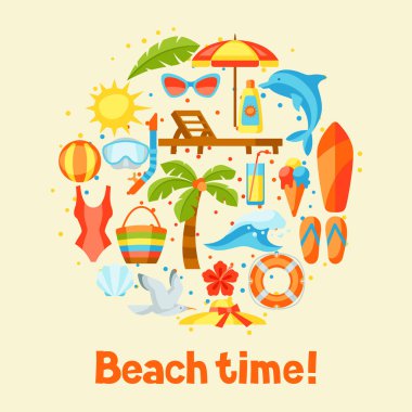 Print with summer and beach objects. Illustration of stylized items. clipart