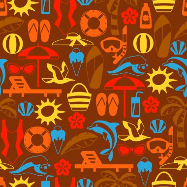 Seamless pattern with summer and beach objects. Illustration of stylized items. clipart