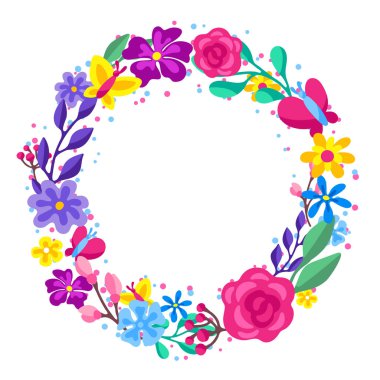 Çerçeve bahar çiçekleri ile. Güzel dekoratif doğal bitkiler, tomurcukları ve yaprakları.