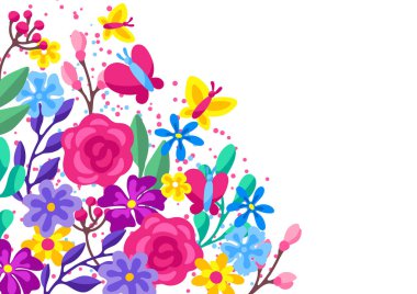 Arka plan bahar çiçekleri ile. Güzel dekoratif doğal bitkiler, tomurcukları ve yaprakları.