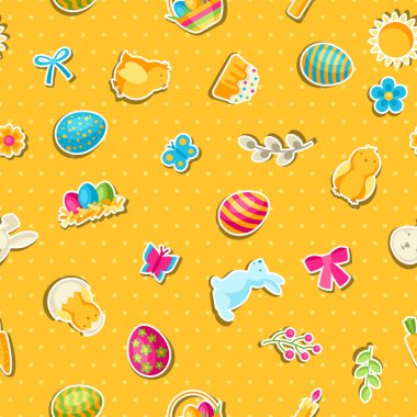 Bayram çıkartmalı paskalya şablonunuz kutlu olsun. Dekoratif semboller ve nesneler, yumurtalar, tavşanlar.