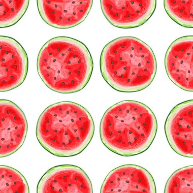 Karpuz dilimleriyle kusursuz desen. Yaz meyve dekoratif illüstrasyonu.