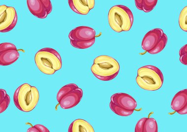 Erikli ve dilimli kusursuz desen. Yaz meyve dekoratif illüstrasyonu.