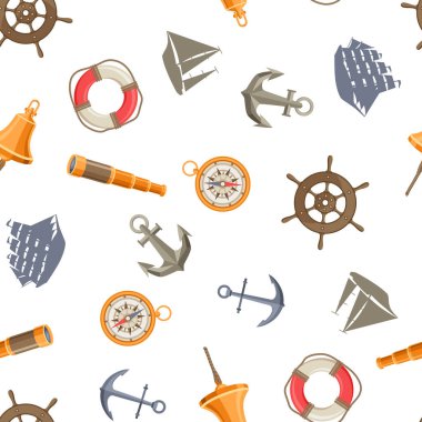 Semboller ve nesnelerle kusursuz desen. Denizci retro dekoratif arka planı.
