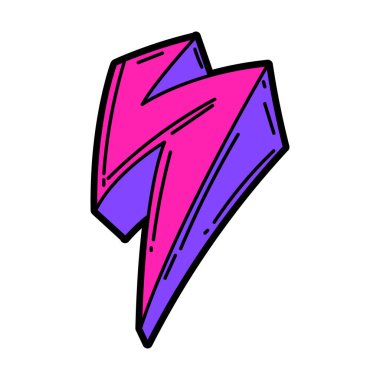 Çizgi film yıldırımı tasviri. Şehirli renkli yaratıcı genç imajı. Modern çizgi roman tarzında moda sembolü.