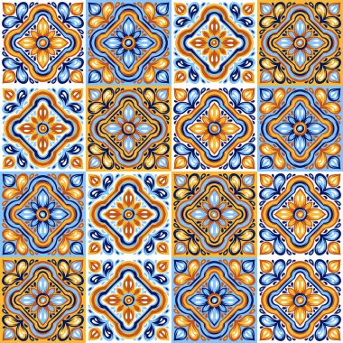 İtalyan seramik seramik deseni. Akdeniz porselen çömleği. Etnik halk süsleri. Meksika Talavera, Portekiz Azulejo ya da İspanyol Majolica.