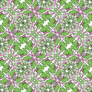 Art Nouveau kusursuz desen. Çiçek motifleri eski moda. Çiçek ve yapraklı klasik doku.