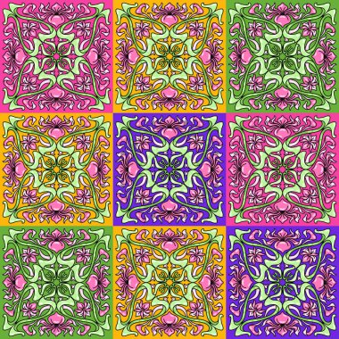 Art Nouveau seramik seramik desen. Çiçek motifleri eski moda. Çiçek ve yapraklı klasik çömlek.