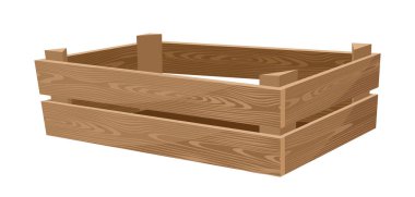 Sebzeler için boş ahşap kutu tasviri. Tarım çiftliği ürünleri. Ayrı paketleme.