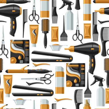 Barbershop seamless pattern with professional hairdressing tools. Haircutting salon background. clipart