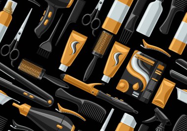 Barbershop seamless pattern with professional hairdressing tools. Haircutting salon background. clipart