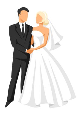 Gelin ve damadın düğün çizimi. Evli, tatlı bir çift..