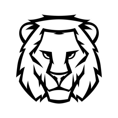 Maskot stilize aslan kafası. Vahşi hayvanın tasviri veya simgesi.