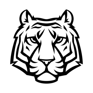 Maskot stilize kaplan kafası. Vahşi hayvanın tasviri veya simgesi.