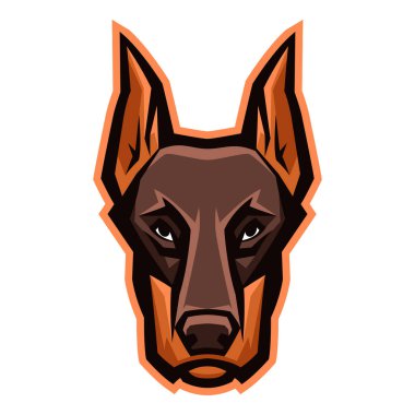 Maskot stilisti doberman kafası. Evcil hayvan illüstrasyonu veya simgesi.