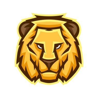 Maskot stilize aslan kafası. Vahşi hayvanın tasviri veya simgesi.