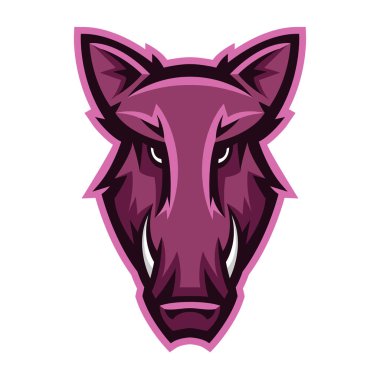 Maskot stilize domuz kafası. Vahşi hayvanın tasviri veya simgesi.