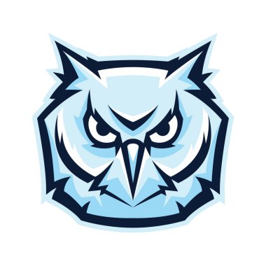 Mascot stylized owl head. Illustration or icon of wild bird. clipart