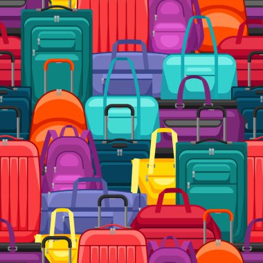 Seyahat bavulları ve çantalarıyla kusursuz desen. Turizm ve dükkanlar için arka plan.