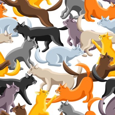 Farklı pozlarda şekillendirilmiş kedilerle kusursuz desen. Şirin bir kedi yavrusu..