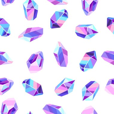 Kristaller ve minerallerle kusursuz desen. Değerli taşların dekoratif çizimi.