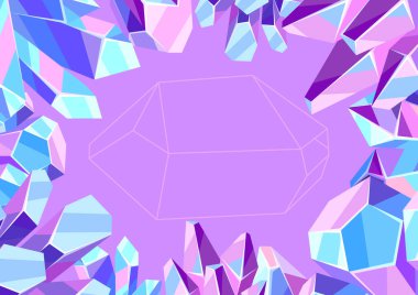 Kristaller ve minerallerle dolu bir arka plan. Değerli taşların dekoratif çizimi.