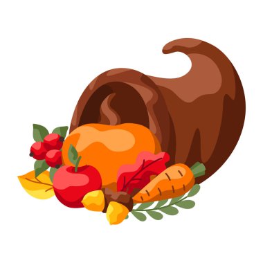 Mutlu Şükran Günü illüstrasyonları. Tatil nesneleri ile tasarım.