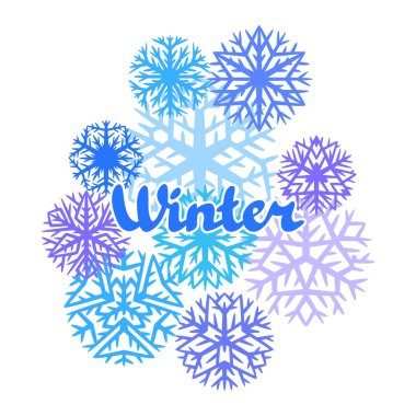 Kış arkaplanı ve kar taneleri. Noel ya da Yeni Yıl illüstrasyonu.