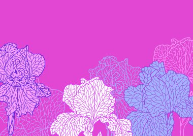 Menekşe süsen ile kusursuz desen. Güzel dekoratif stilize yaz çiçekleri.