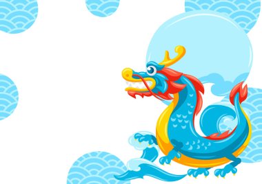 Çin ejderhalı kart. Geleneksel Çin sembolü. Asya mitolojik hayvanı.