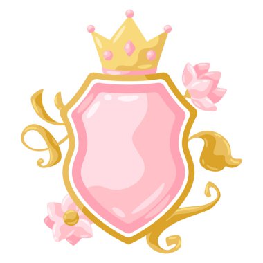 Prenses kalkanı tasviri. Dekorasyon için stilize edilmiş resim çocuklar için tatil ve parti.