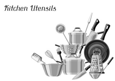 Background with kitchen utensils. Cooking tools for home and restaurant. clipart