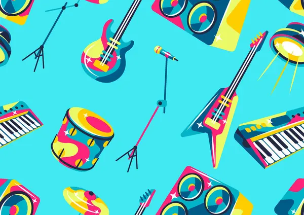 Müzik aletleriyle kusursuz desen. Müzik partisi ya da rock konseri arka planı.