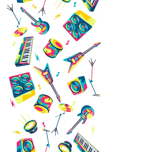 Müzik aletleriyle kusursuz desen. Müzik partisi ya da rock konseri arka planı.