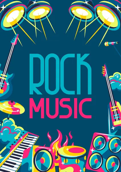 Müzik aletleriyle donatılmış bir arka plan. Müzik partisi ya da rock konseri illüstrasyonu.