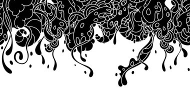 Sümüklü ve dokunaçlı kusursuz desen. Şehir siyah soyut çizgi film arkaplanı.