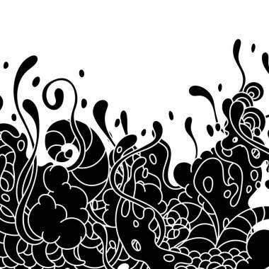 Sümüklü ve dokunaçlı bir arka plan. Şehir siyah soyut karikatür çizimi.