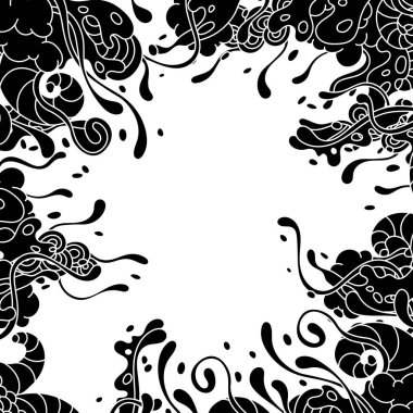 Sümüklü ve dokunaçlı bir arka plan. Şehir siyah soyut karikatür çizimi.