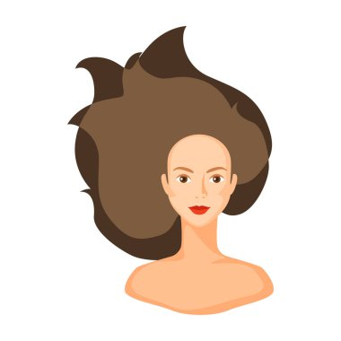 Illustration of girl with brown hair. Woman silhouette concept emblem for beauty or hairdressing salon. clipart