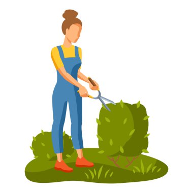 Kılları güzel olan genç kız tasviri. Bahçıvanlık sezonu.