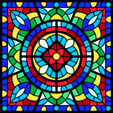 Renkli camlı bir pencere. Dekoratif mozaik seramik desen.