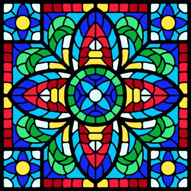 Renkli camlı bir pencere. Dekoratif mozaik seramik desen.