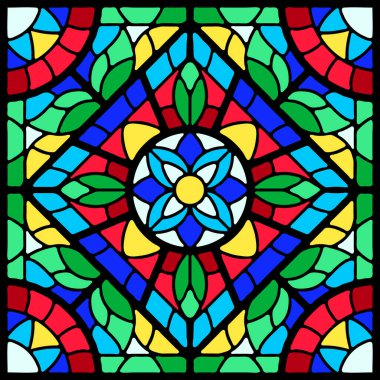 Renkli camlı bir pencere. Dekoratif mozaik seramik desen.