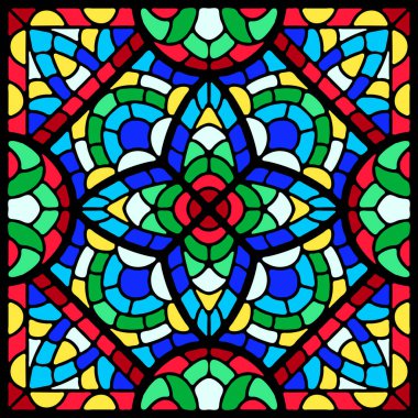 Renkli camlı bir pencere. Dekoratif mozaik seramik desen.