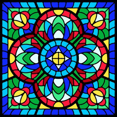 Renkli camlı bir pencere. Dekoratif mozaik seramik desen.