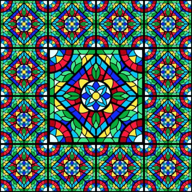Renkli camlı bir pencere. Dekoratif mozaik seramik desen.