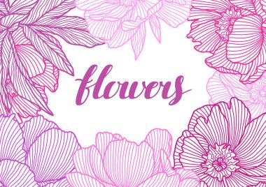 Doğrusal şakayıklı arka plan. Güzel dekoratif stilize yaz çiçekleri.